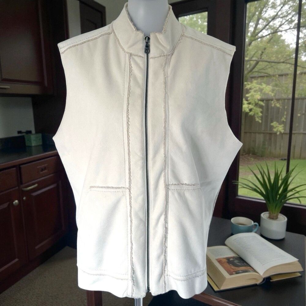 J. Jill Beige Cream Faux Suede Sherpa-Lined Vest Women’s Size XL Front Pockets